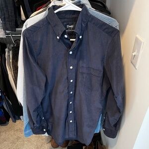 Drake's London Micro Corduroy Button Down, Navy Blue, Size 15-38